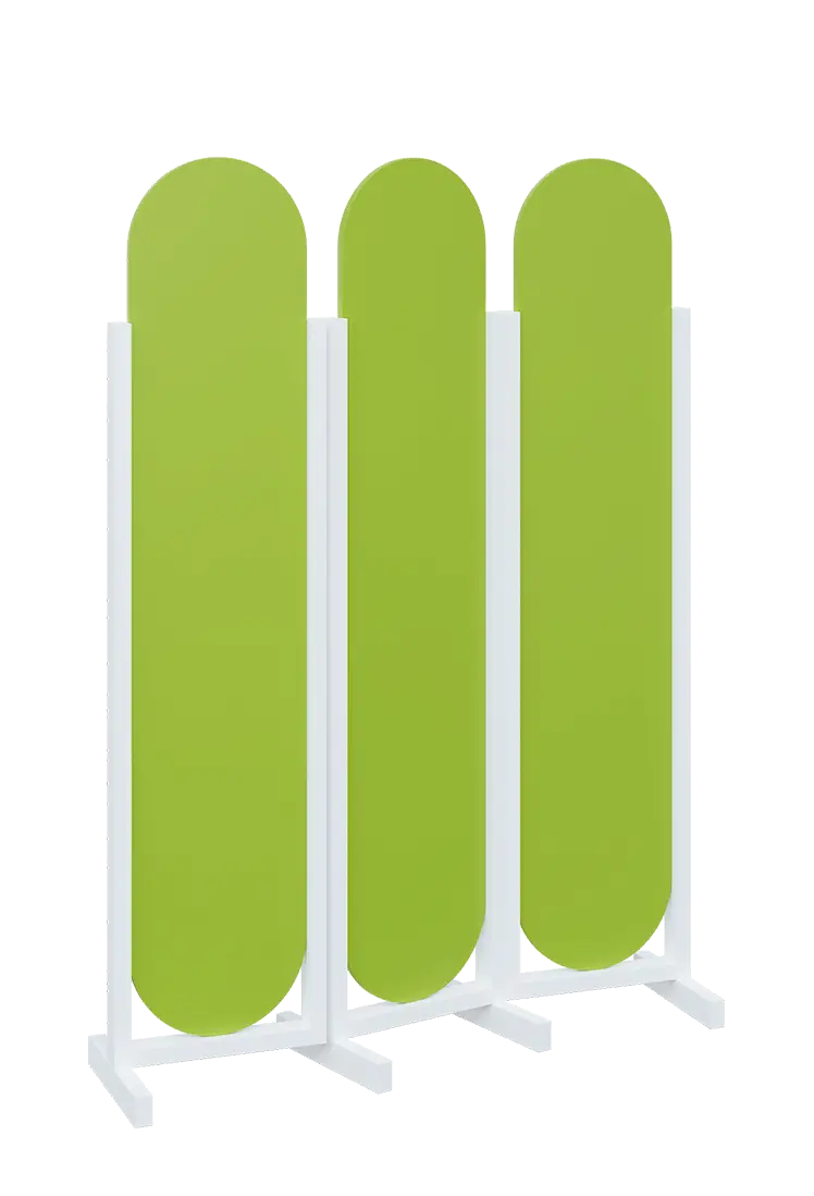 ATMOSFERE ROUND 319, dřevěný 3-dílný paraván, mobilní, výška 1900 mm, rám bílá, výplň jarní zeleň