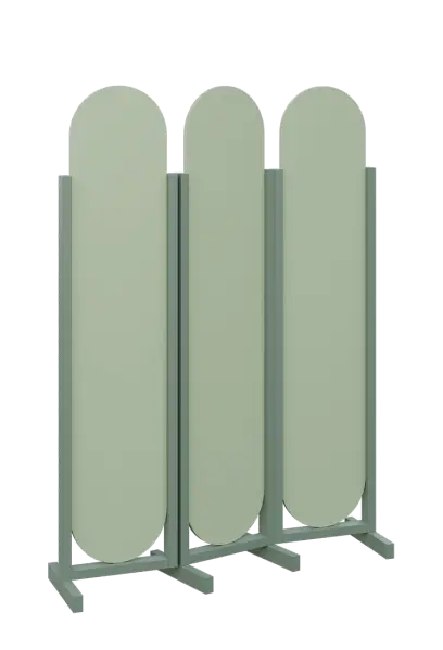 ATMOSFERE ROUND 319, dřevěný 3-dílný paraván, mobilní, výška 1900 mm, rám industrial green, výplň pistáciově zelená