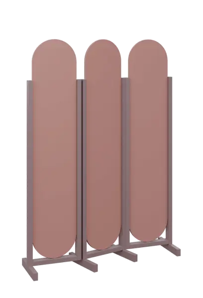 ATMOSFERE ROUND 319, dřevěný 3-dílný paraván, mobilní, výška 1900 mm, rám sandy lilac, výplň antická růžová