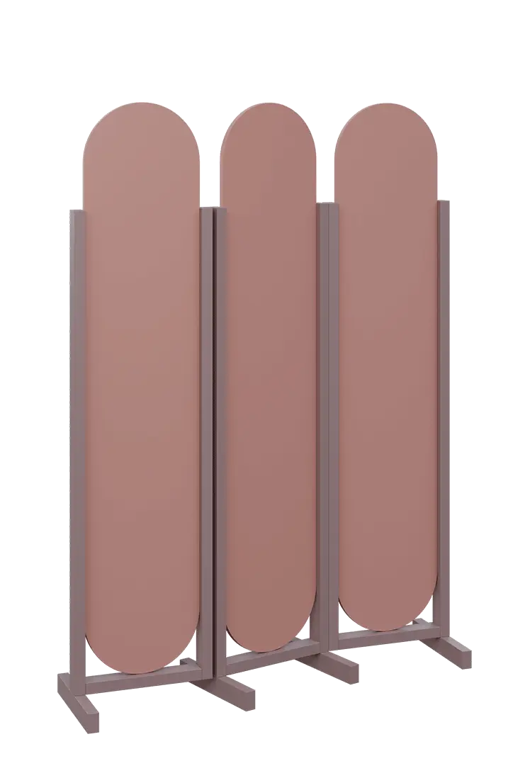 ATMOSFERE ROUND 319, dřevěný 3-dílný paraván, mobilní, výška 1900 mm, rám sandy lilac, výplň antická růžová