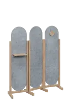 ATMOSFERE ROUND 416, dřevěný 3-dílný paraván, mobilní, výška 1600 mm, rám dub bardolino, výplň beton