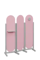 ATMOSFERE ROUND 416, dřevěný 3-dílný paraván, mobilní, výška 1600 mm, rám šedá, výplň pastelově růžo