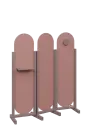 ATMOSFERE ROUND 416, dřevěný 3-dílný paraván, mobilní, výška 1600 mm, rám sandy lilac, výplň antická růžová, polička, věšák