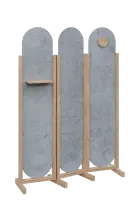 ATMOSFERE ROUND 419, dřevěný 3-dílný paraván, mobilní, výška 1900 mm, rám dub bardolino, výplň beton