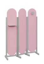 ATMOSFERE ROUND 419, dřevěný 3-dílný paraván, mobilní, výška 1900 mm, rám šedá, výplň pastelově růžo