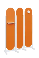 ATMOSFERE ROUND 419, dřevěný 3-dílný paraván, mobilní, výška 1900 mm, rám bílá, výplň pomeranč, poli