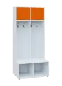 SZB - 180 - 80 šatní skříň s botníkem, 2-dvéřová, 1800x800x300/600 mm, korpus bílá, horní dvířka pomeranč