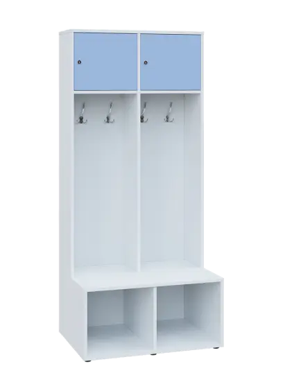 SZB - 180 - 80 šatní skříň s botníkem, 2-dvéřová, 1800x800x300/600 mm, korpus bílá, horní dvířka blankyt