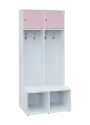 SZB - 180 - 80 šatní skříň s botníkem, 2-dvéřová, 1800x800x300/600 mm, korpus bílá, horní dvířka pastelově růžová