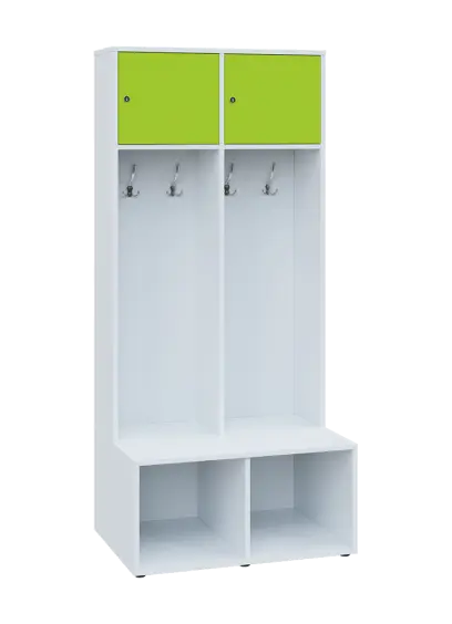 SZB - 180 - 80 šatní skříň s botníkem, 2-dvéřová, 1800x800x300/600 mm, korpus bílá, horní dvířka jarní zeleň