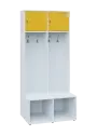 SZB - 180 - 80 šatní skříň s botníkem, 2-dvéřová, 1800x800x300/600 mm, korpus bílá, horní dvířka žlutá odio