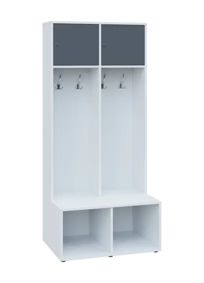 SZB - 180 - 80 šatní skříň s botníkem, 2-dvéřová, 1800x800x300/600 mm, korpus bílá, horní dvířka antracit