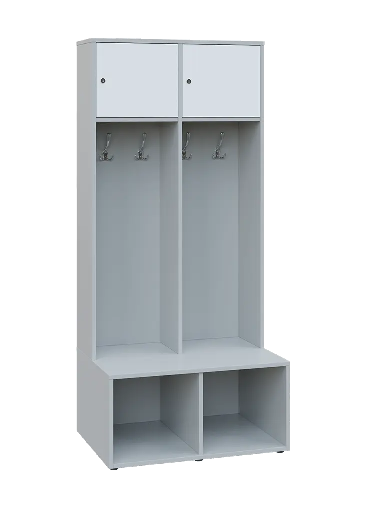 SZB - 180 - 80 šatní skříň s botníkem, 2-dvéřová, 1800x800x300/600 mm, korpus šedá, horní dvířka bílá