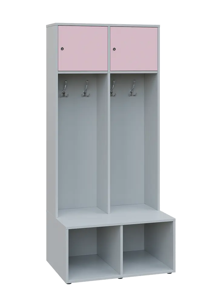 SZB - 180 - 80 šatní skříň s botníkem, 2-dvéřová, 1800x800x300/600 mm, korpus šedá, horní dvířka pastelově růžová