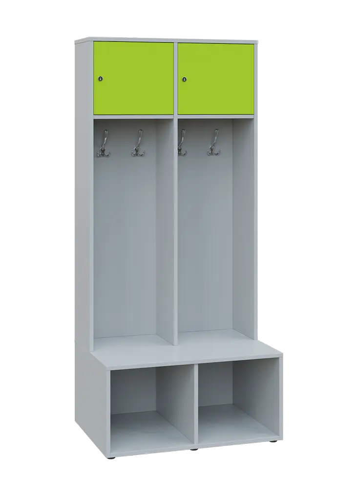 SZB - 180 - 80 šatní skříň s botníkem, 2-dvéřová, 1800x800x300/600 mm, korpus šedá, horní dvířka jarní zeleň