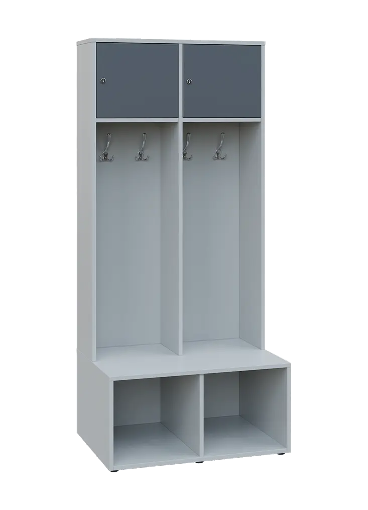 SZB - 180 - 80 šatní skříň s botníkem, 2-dvéřová, 1800x800x300/600 mm, korpus šedá, horní dvířka antracit