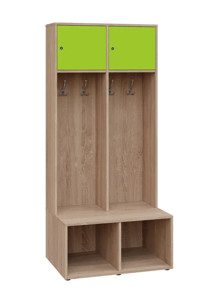 SZB - 180 - 80 šatní skříň s botníkem, 2-dvéřová, 1800x800x300/600 mm, korpus dub bardolino, horní dvířka jarní zeleň