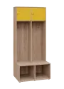 SZB - 180 - 80 šatní skříň s botníkem, 2-dvéřová, 1800x800x300/600 mm, korpus dub bardolino, horní dvířka žlutá odio