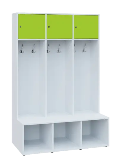 SZB - 180 - 120 šatní skříň s botníkem, 3-dvéřová, 1800x1200x300/600 mm, korpus bílá, horní dvířka j