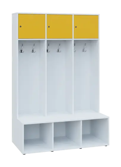 SZB - 180 - 120 šatní skříň s botníkem, 3-dvéřová, 1800x1200x300/600 mm, korpus bílá, horní dvířka ž