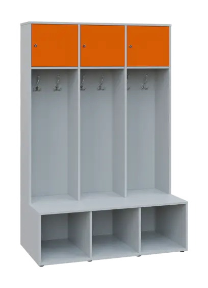 SZB - 180 - 120 šatní skříň s botníkem, 3-dvéřová, 1800x1200x300/600 mm, korpus šedá, horní dvířka p