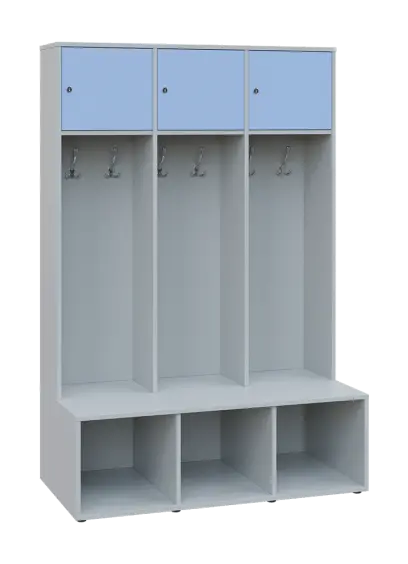 SZB - 180 - 120 šatní skříň s botníkem, 3-dvéřová, 1800x1200x300/600 mm, korpus šedá, horní dvířka b