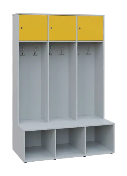 SZB - 180 - 120 šatní skříň s botníkem, 3-dvéřová, 1800x1200x300/600 mm, korpus šedá, horní dvířka ž