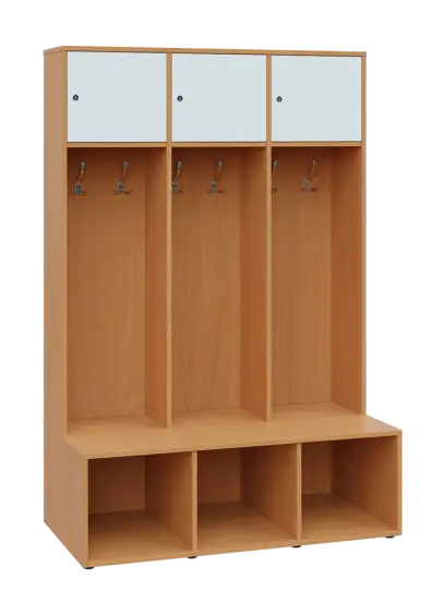 SZB - 180 - 120 šatní skříň s botníkem, 3-dvéřová, 1800x1200x300/600 mm, korpus buk royal, horní dví