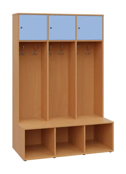 SZB - 180 - 120 šatní skříň s botníkem, 3-dvéřová, 1800x1200x300/600 mm, korpus buk royal, horní dví