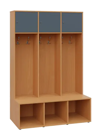 SZB - 180 - 120 šatní skříň s botníkem, 3-dvéřová, 1800x1200x300/600 mm, korpus buk royal, horní dví