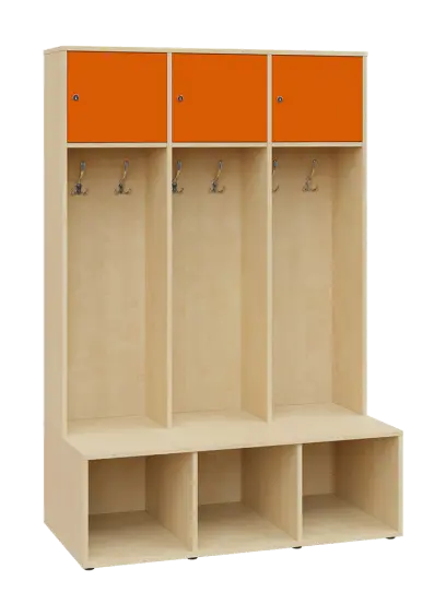 SZB - 180 - 120 šatní skříň s botníkem, 3-dvéřová, 1800x1200x300/600 mm, korpus bříza irská, horní d