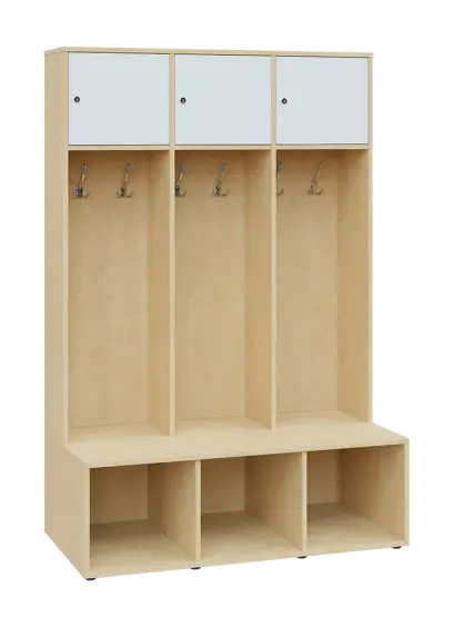 SZB - 180 - 120 šatní skříň s botníkem, 3-dvéřová, 1800x1200x300/600 mm, korpus bříza irská, horní d