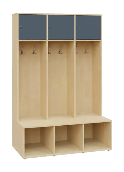 SZB - 180 - 120 šatní skříň s botníkem, 3-dvéřová, 1800x1200x300/600 mm, korpus bříza irská, horní d