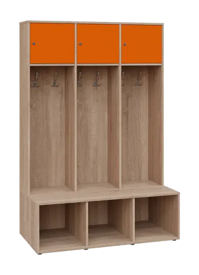 SZB - 180 - 120 šatní skříň s botníkem, 3-dvéřová, 1800x1200x300/600 mm, korpus dub bardolino, horní