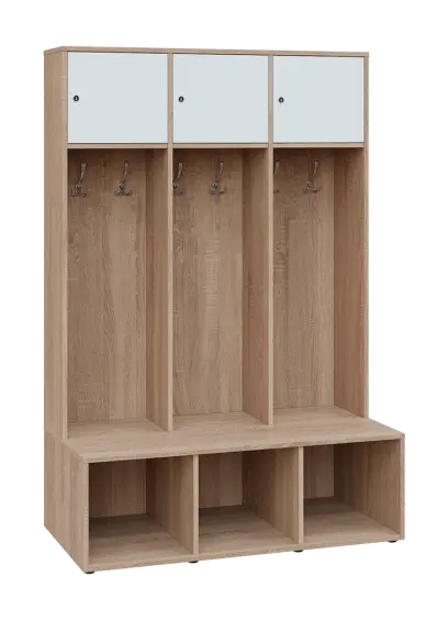 SZB - 180 - 120 šatní skříň s botníkem, 3-dvéřová, 1800x1200x300/600 mm, korpus dub bardolino, horní