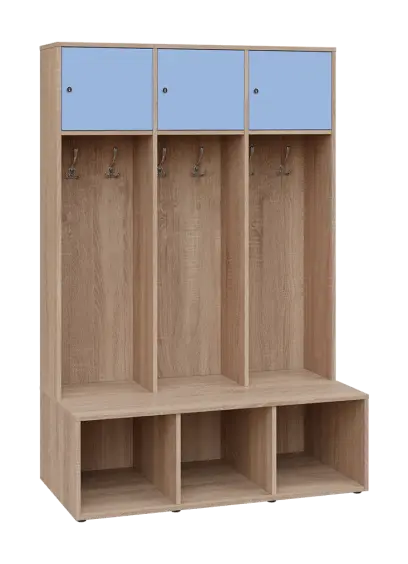 SZB - 180 - 120 šatní skříň s botníkem, 3-dvéřová, 1800x1200x300/600 mm, korpus dub bardolino, horní