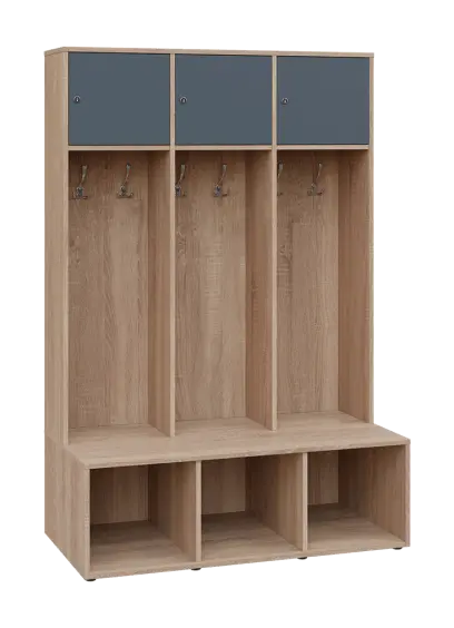 SZB - 180 - 120 šatní skříň s botníkem, 3-dvéřová, 1800x1200x300/600 mm, korpus dub bardolino, horní