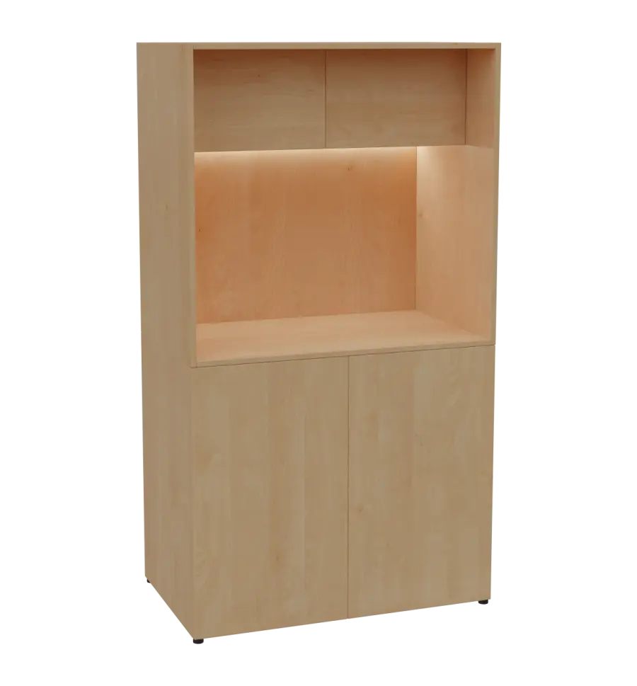 KUCH - CUBE 2 kuchyňka, bez vybavení, 1800x1000x600 mm, LED osvětlení, horní výklopné skříňky, javor horský