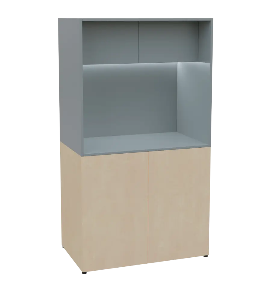 KUCH - CUBE 2 kuchyňka, bez vybavení, 1800x1000x600 mm, LED osvětlení, horní výklopné skříňky, bříza irská/šedá