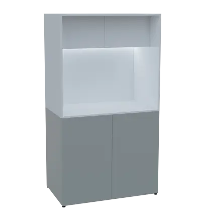 KUCH - CUBE 2 kuchyňka, bez vybavení, 1800x1000x600 mm, LED osvětlení, horní výklopné skříňky, šedá/bílá