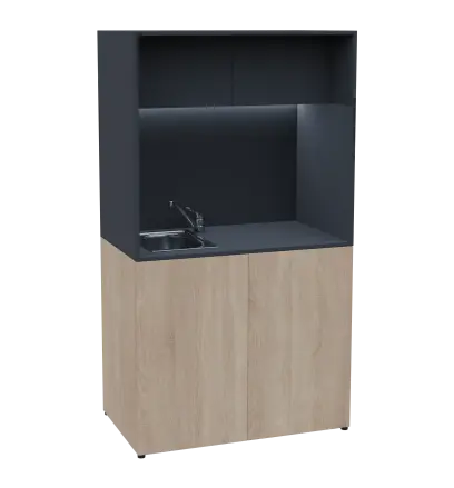 KUCH - CUBE 2 kuchyňka, vybavení - dřez + baterie, 1800x1000x600 mm, LED osvětlení, horní výklopné skříňky, dub bardolino/antracit