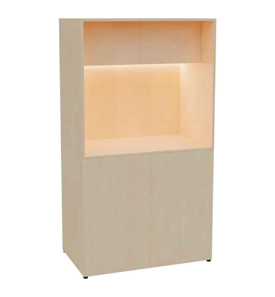 KUCH - CUBE 2 kuchyňka, lednice, 1800x1000x600 mm, LED osvětlení, horní výklopné skříňky, bříza irská