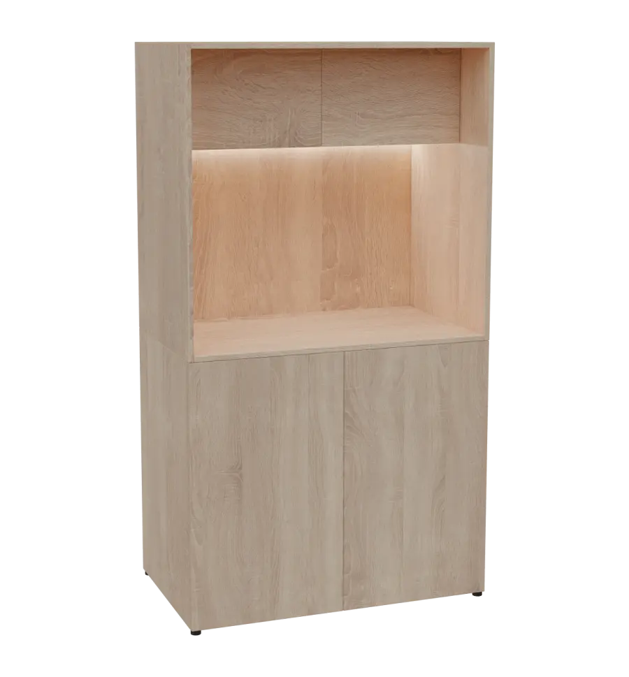 KUCH - CUBE 2 kuchyňka, lednice, 1800x1000x600 mm, LED osvětlení, horní výklopné skříňky, dub bardolino