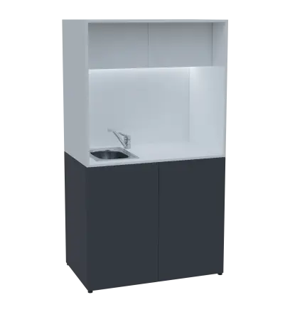KUCH - CUBE 2 kuchyňka, vybavení - dřez + baterie, 1800x1000x600 mm, LED osvětlení, horní výklopné skříňky, antracit/bílá