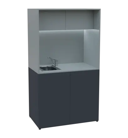 KUCH - CUBE 2 kuchyňka, vybavení - dřez + baterie, 1800x1000x600 mm, LED osvětlení, horní výklopné skříňky, antracit/šedá