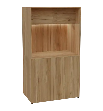 KUCH - CUBE 2 kuchyňka, lednice, 1800x1000x600 mm, LED osvětlení, horní výklopné skříňky, ořech světlý