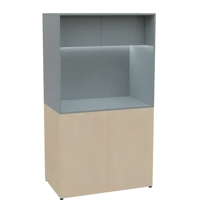 KUCH - CUBE 2 kuchyňka, lednice, 1800x1000x600 mm, LED osvětlení, horní výklopné skříňky, bříza irská/šedá