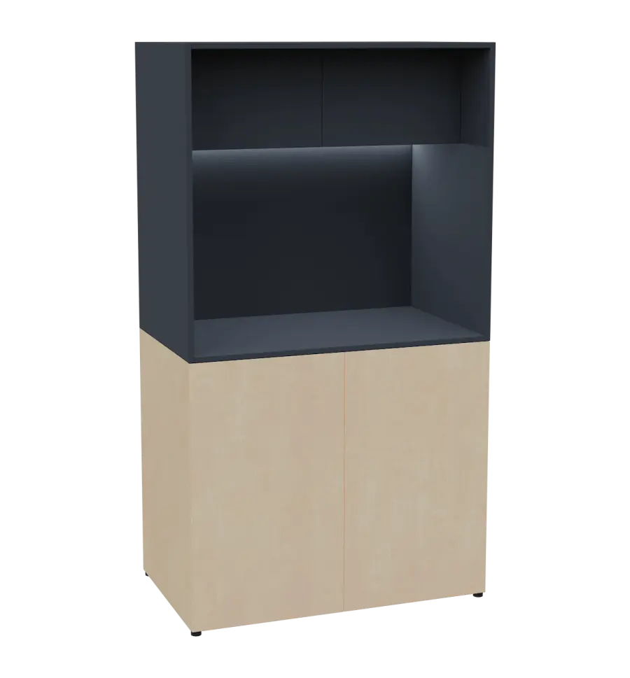 KUCH - CUBE 2 kuchyňka, lednice, 1800x1000x600 mm, LED osvětlení, horní výklopné skříňky, bříza irská/antracit