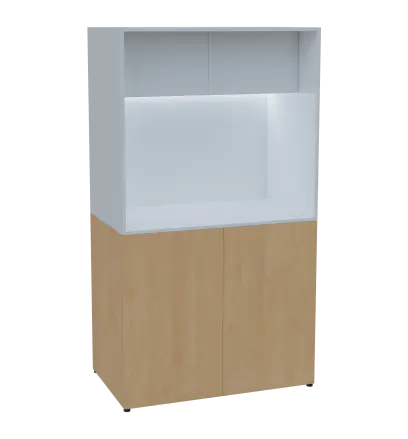 KUCH - CUBE 2 kuchyňka, lednice, 1800x1000x600 mm, LED osvětlení, horní výklopné skříňky, javor horský/bílá