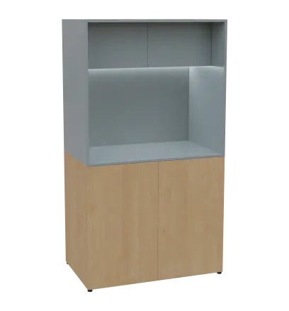 KUCH - CUBE 2 kuchyňka, lednice, 1800x1000x600 mm, LED osvětlení, horní výklopné skříňky, javor horský/šedá